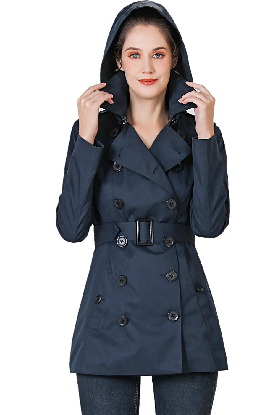 BGSD Women Evelyn Waterproof Classic Hooded Short Trench Coat