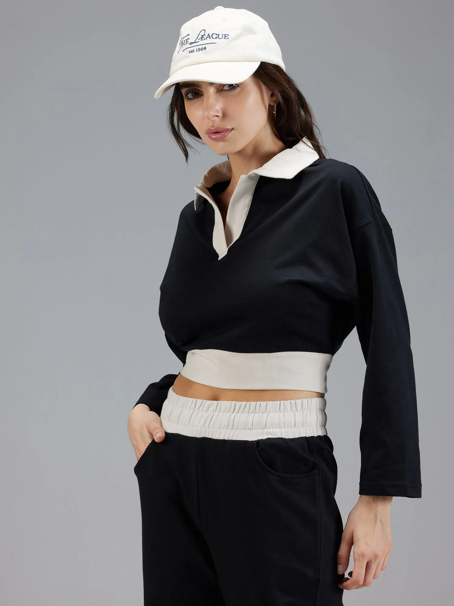 Black Boxy Polo Sweatshirt