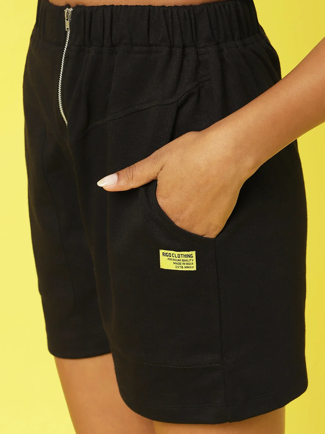 Black Cotton Jersey Shorts With Patch Pockets