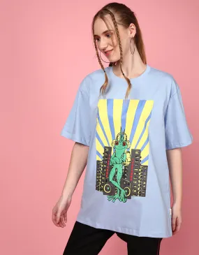 Blue Frog Oversized Chest Graphic Printed Tshirt