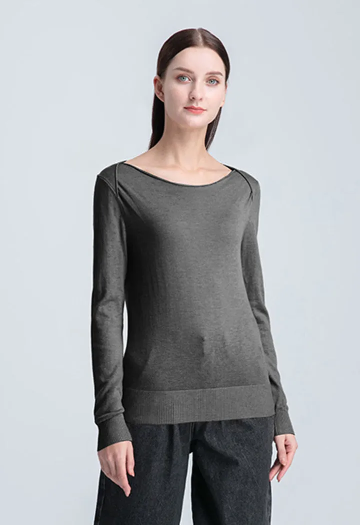 Boat Neck Solid Basic Knitwear