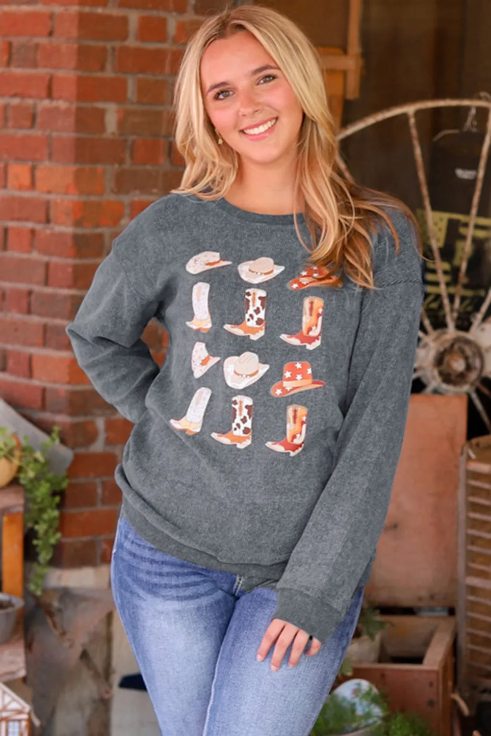 Boots Cowboyhat Graphic Corded Sweatshirt