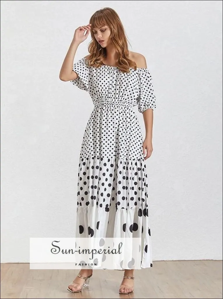 Brooke Dress- Summer Polka Dot Dress for Women Slash Neck Puff Sleeve High Waist Maxi Dress