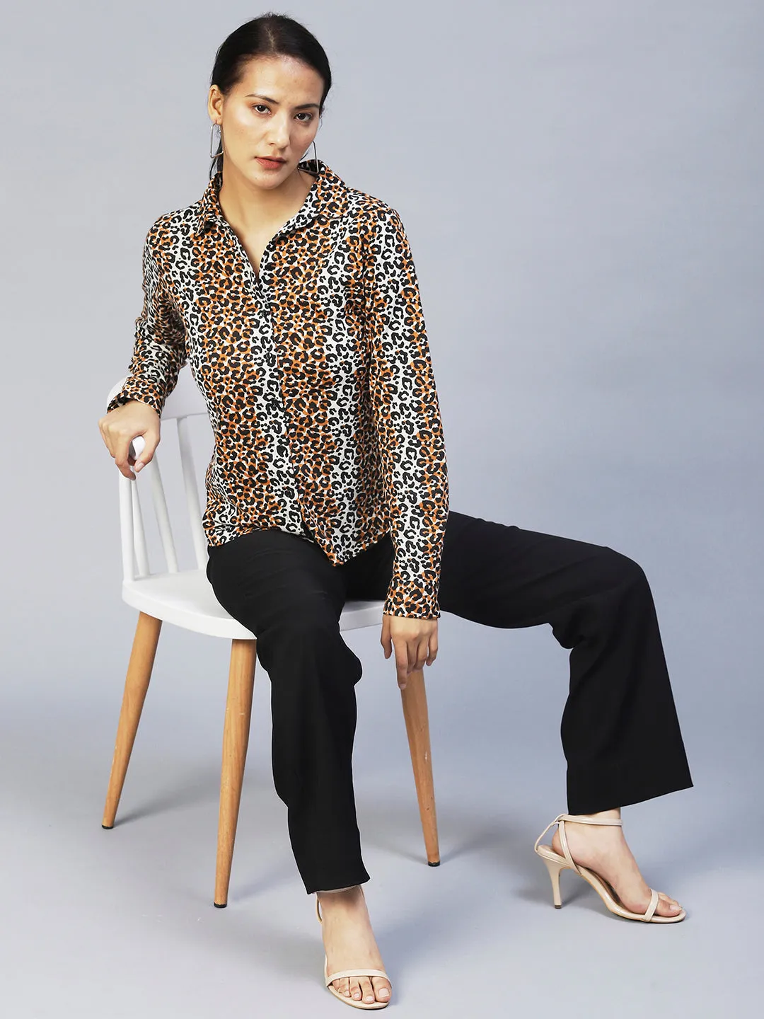 Brown Animal Print Full Sleeves Shirt