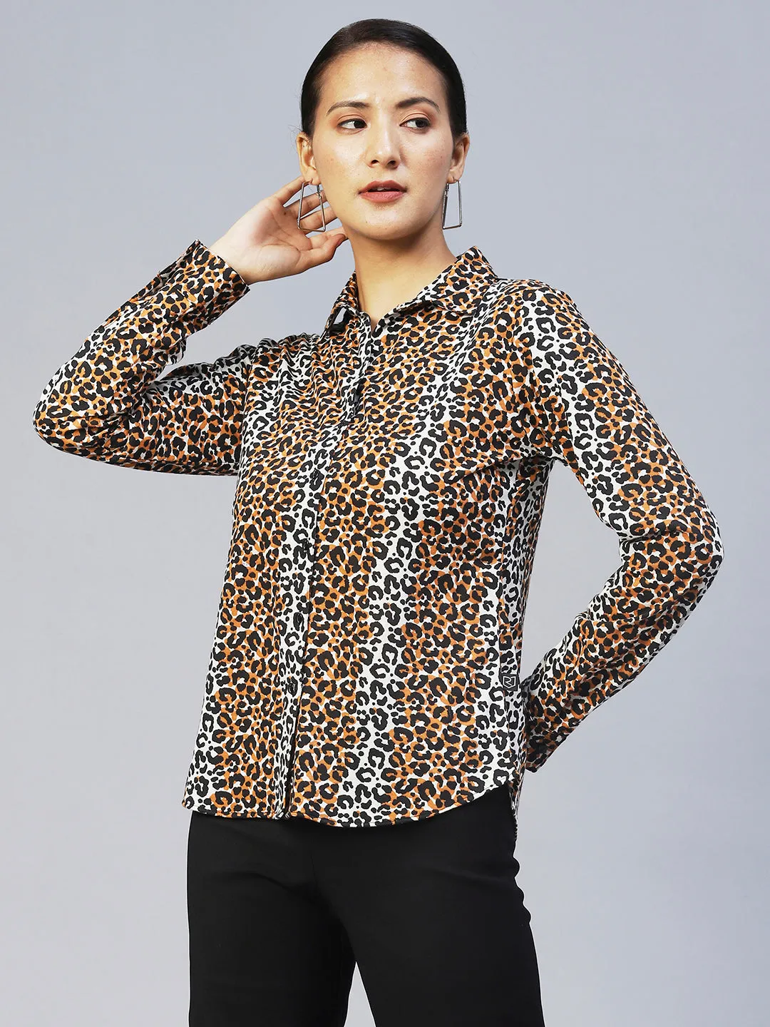 Brown Animal Print Full Sleeves Shirt