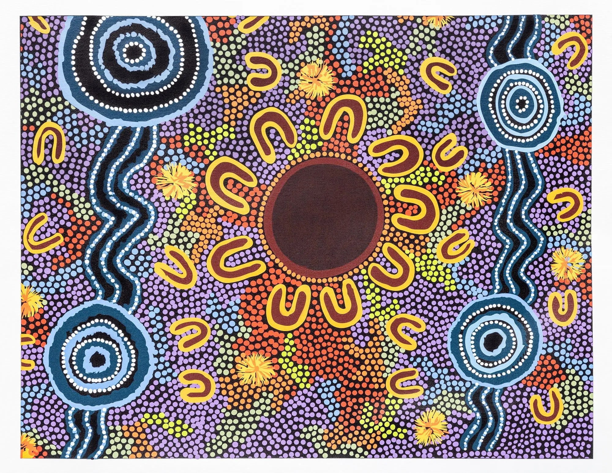 - Vibrant Aboriginal Art Canvas Print - Women Gathering at Waterholes by Merryn Apma Daley, Unstretched
- Colorful Unstretched Aboriginal Canvas Art - Women Gathering at Waterholes by Merryn Apma Daley
- Authentic Aboriginal Art Print on Canvas - Women Gathering at Waterholes, Unstretched, by Merryn Apma Daley