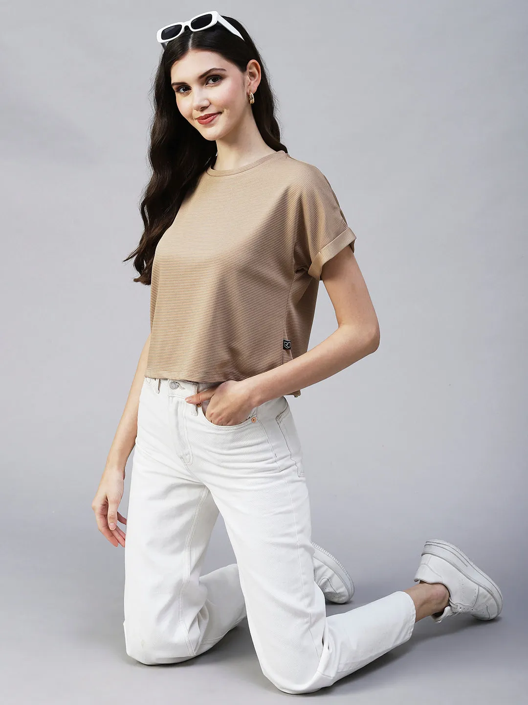 Cap Sleeves Poly Corduroy Crop Top