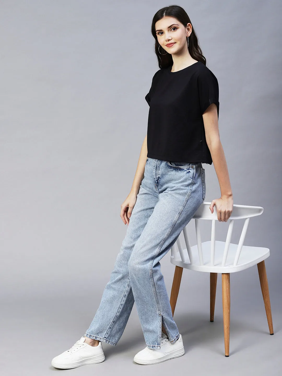 Cap Sleeves Poly Corduroy Crop Top