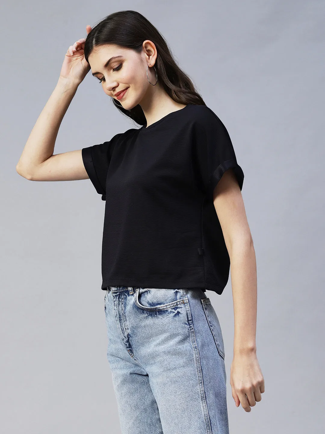 Cap Sleeves Poly Corduroy Crop Top