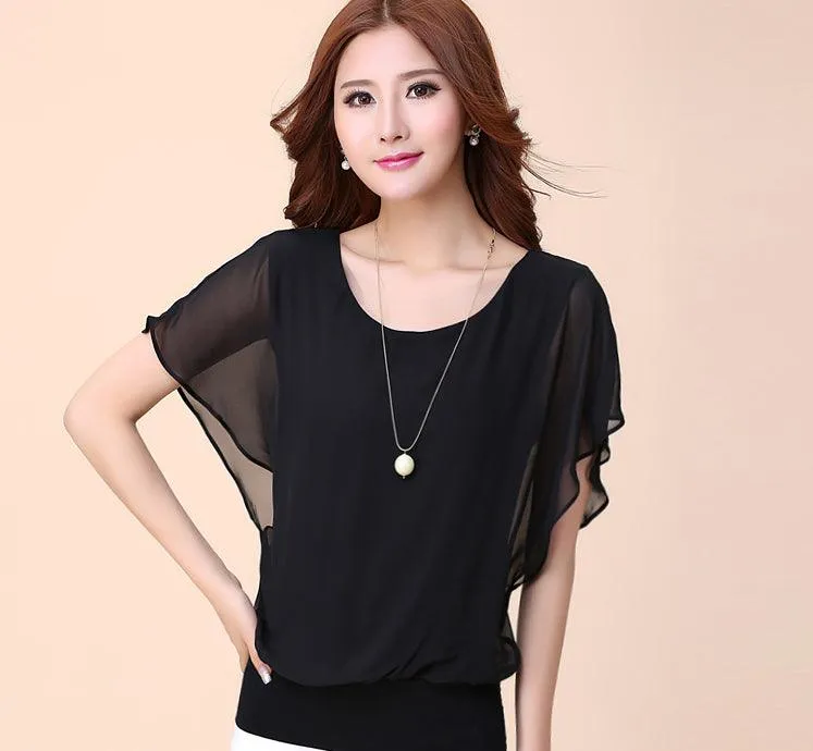 CHIFFON BLOUSE WITH BATWING SLEEVES