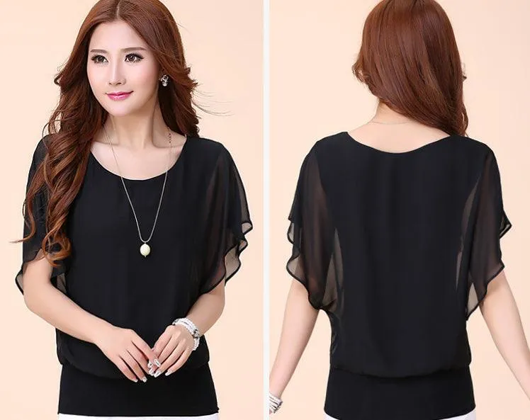 CHIFFON BLOUSE WITH BATWING SLEEVES