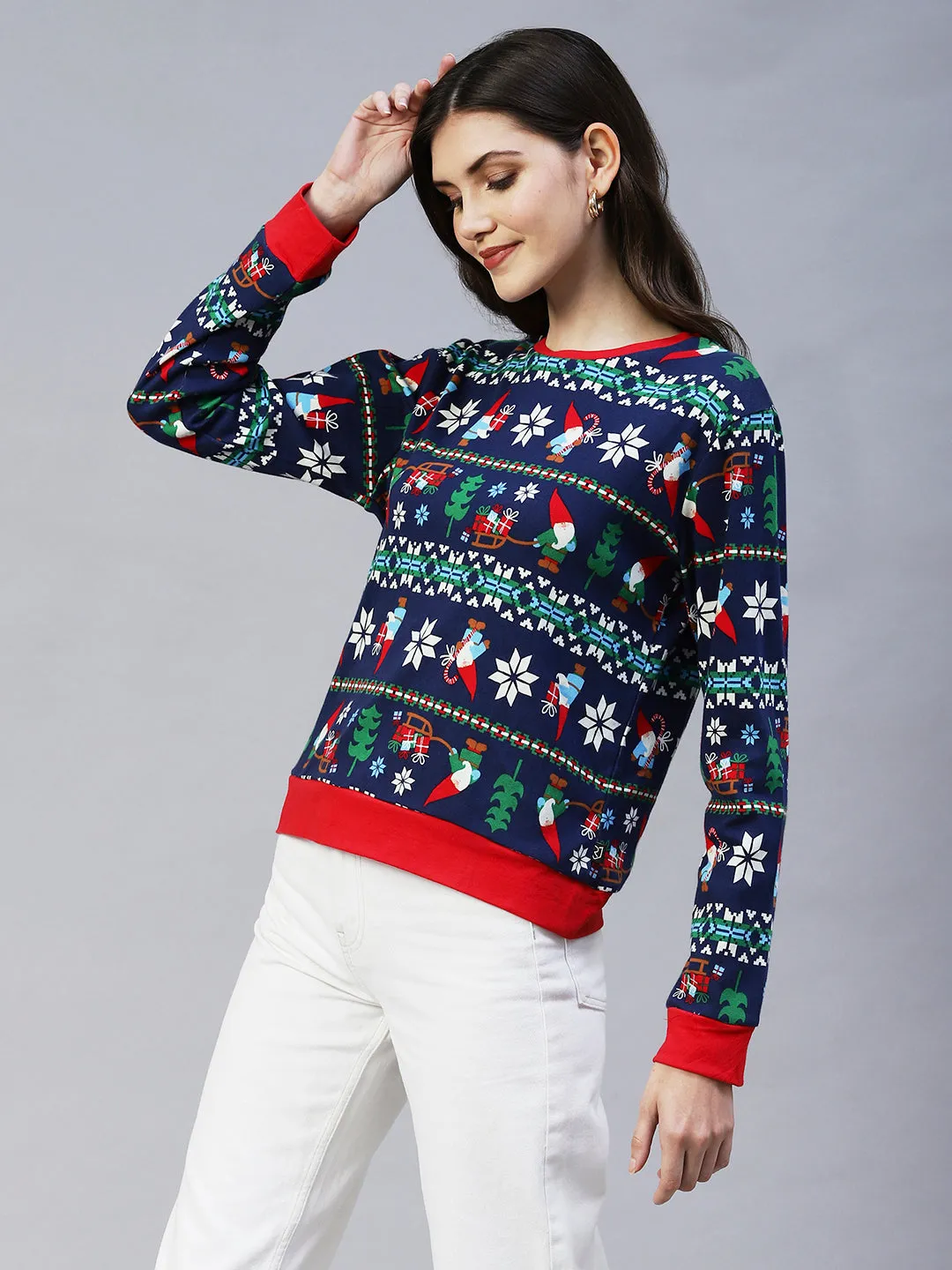 Christmas Print Round Neck Top