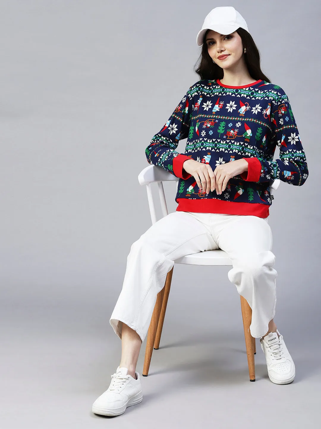 Christmas Print Round Neck Top