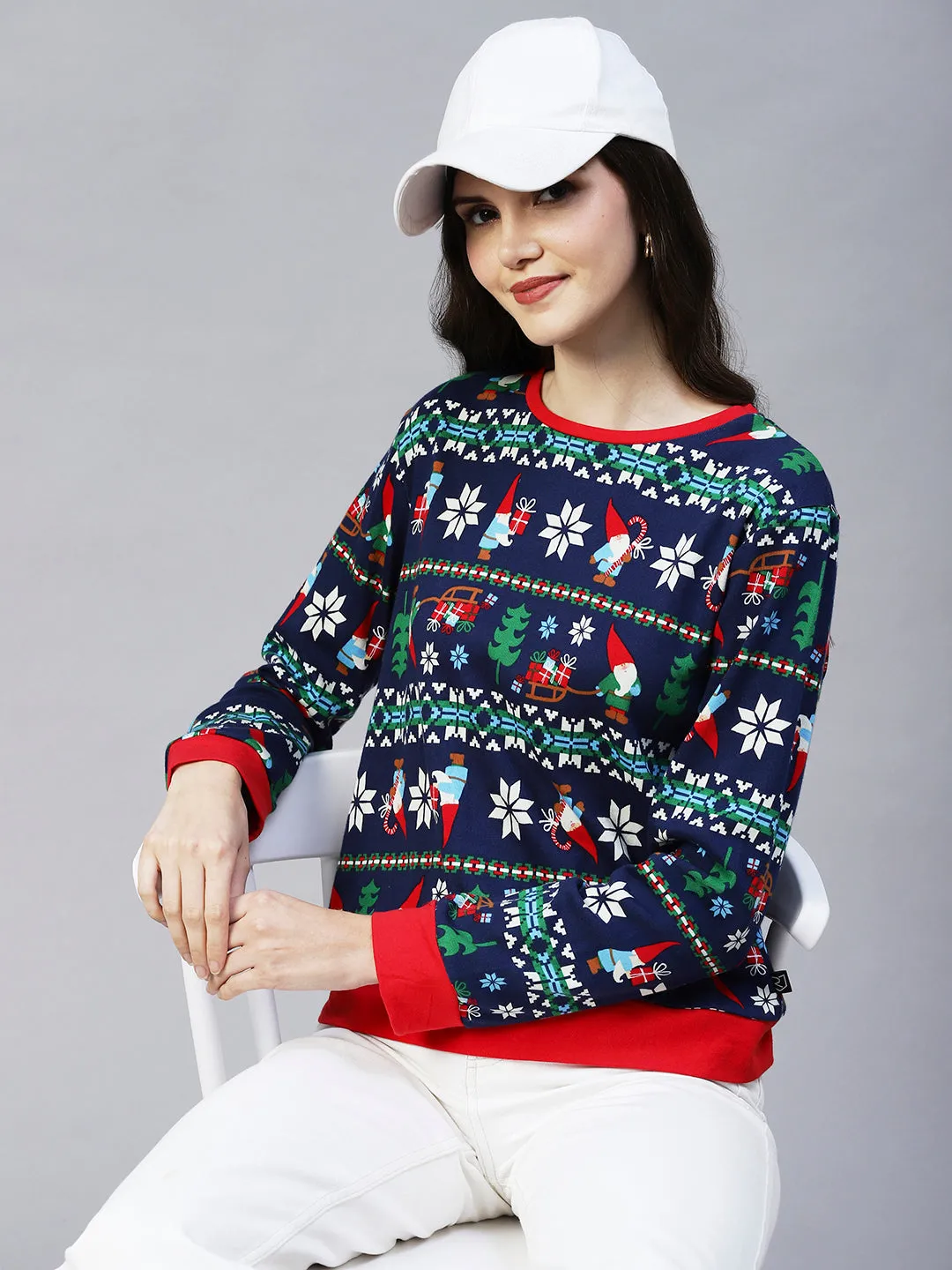 Christmas Print Round Neck Top