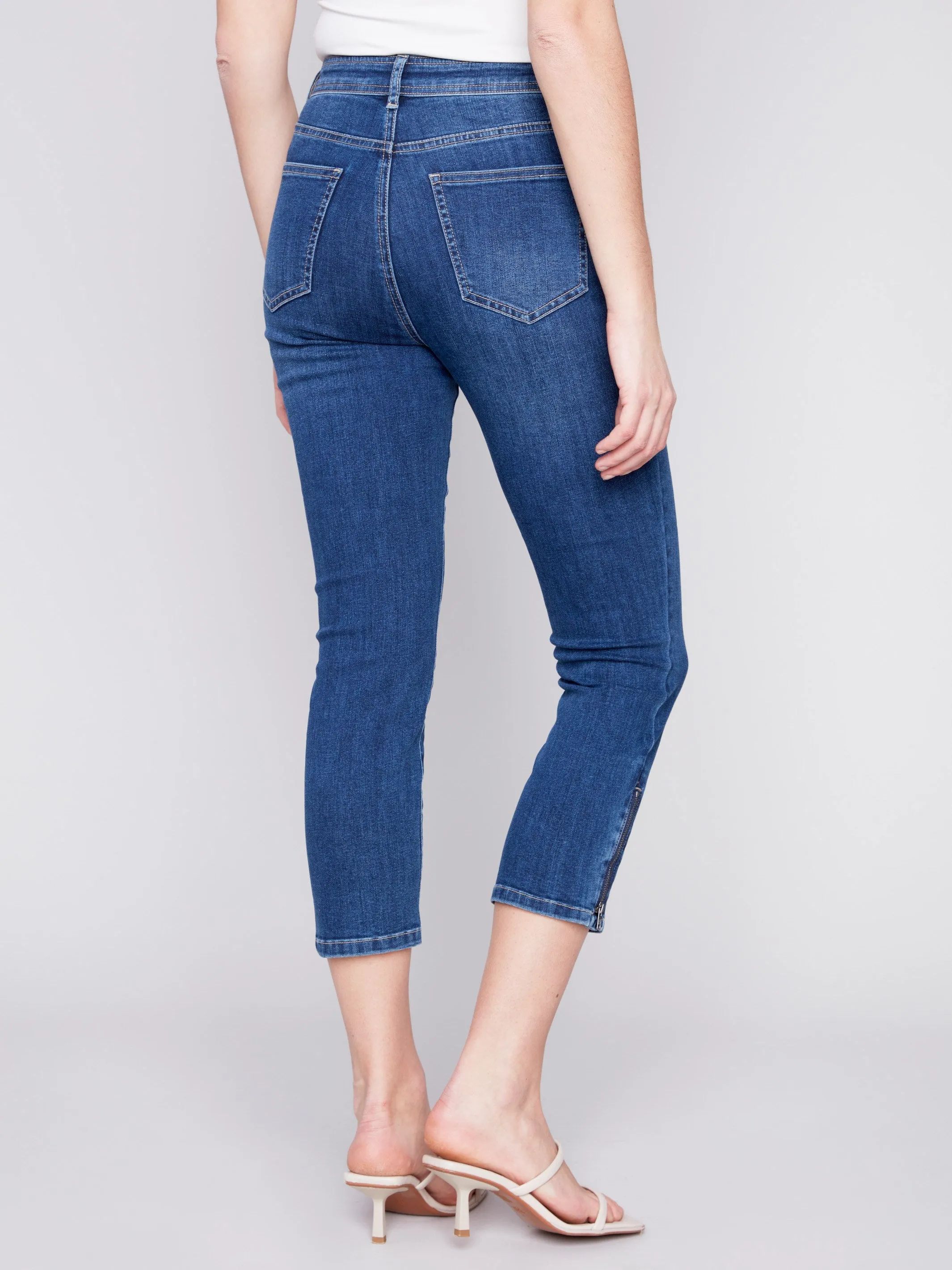 Cropped Jeans with Zipper Detail - Indigo