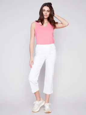 Cropped Pull-On Twill Pants with Hem Tab - White