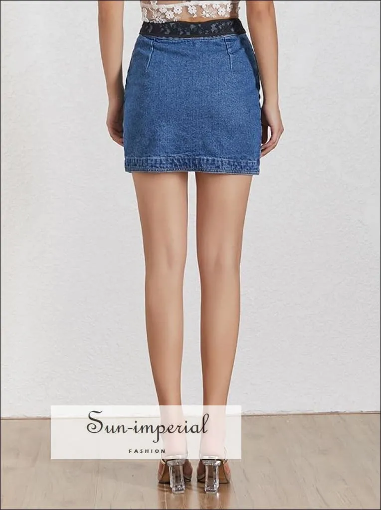 Dayana Skirt - Lace Belted Denim Skirt for Women High Waist Asymmetrical Mini Skirt