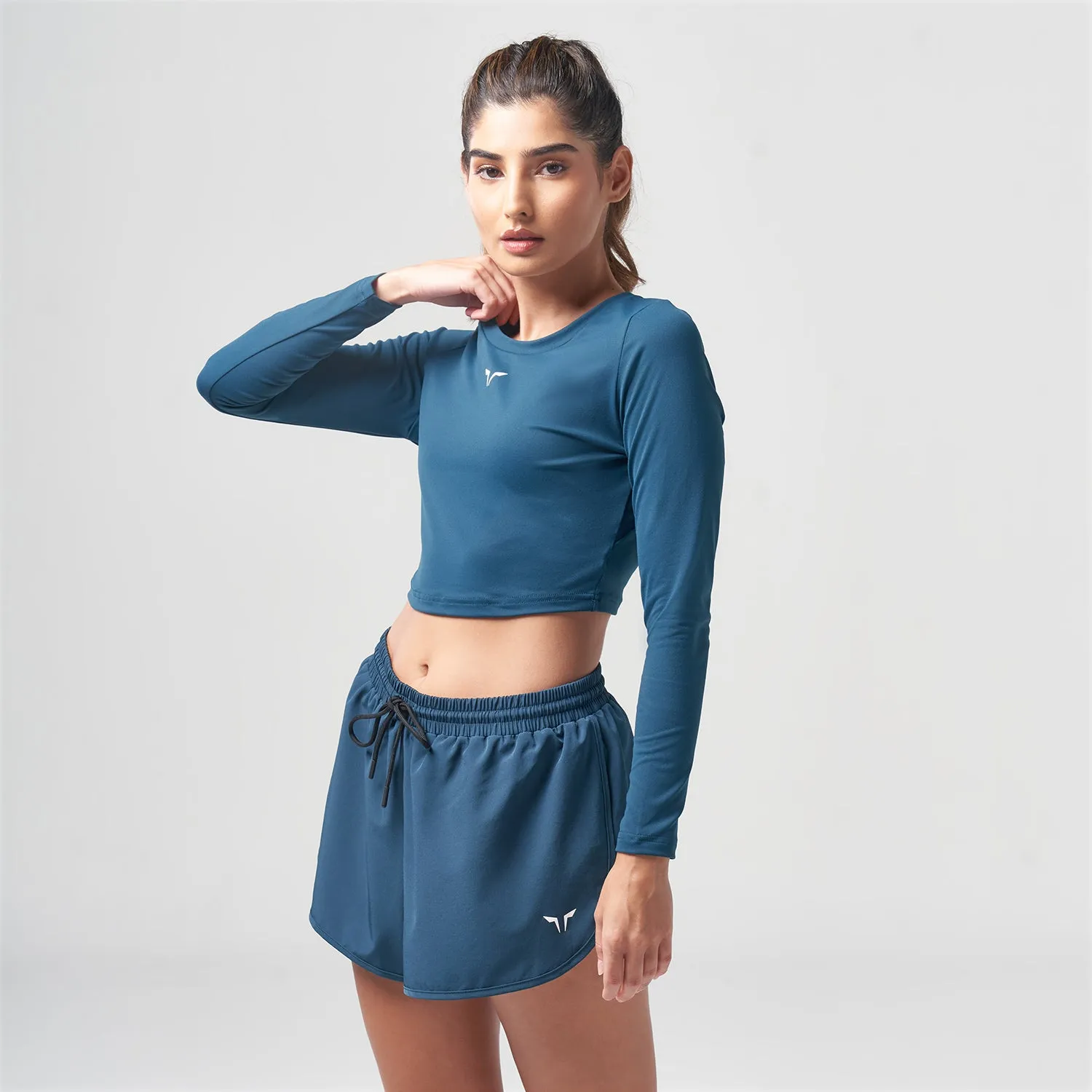 Essential Full Sleeves Crop Top - Teal