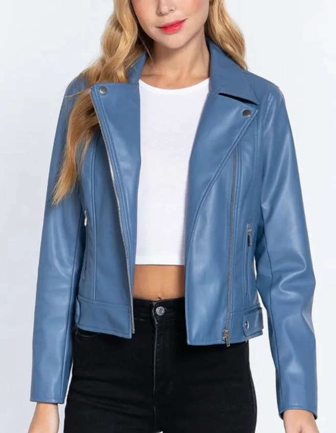 FAUX LEATHER MOTORCYCLE JACKET