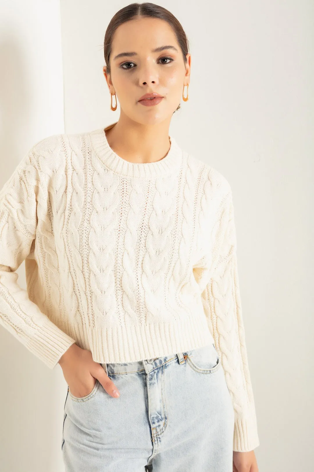 Female Bicycle Collar Braided Knitwear Sweater