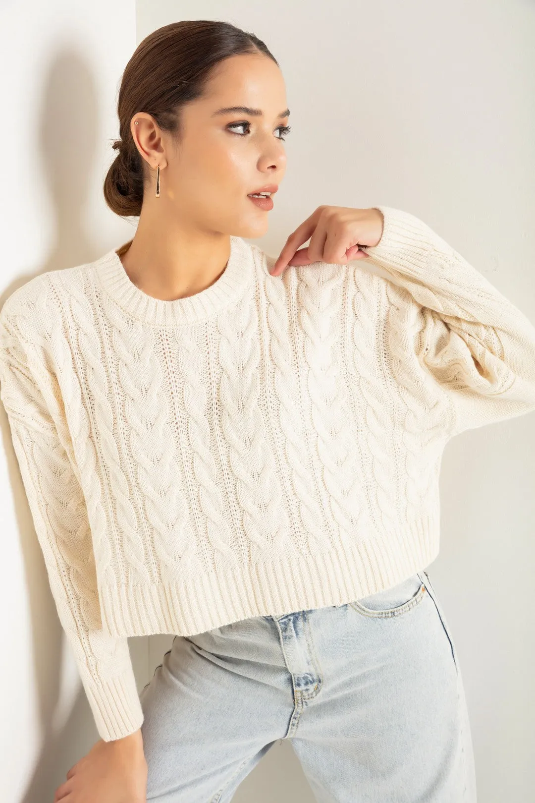 Female Bicycle Collar Braided Knitwear Sweater