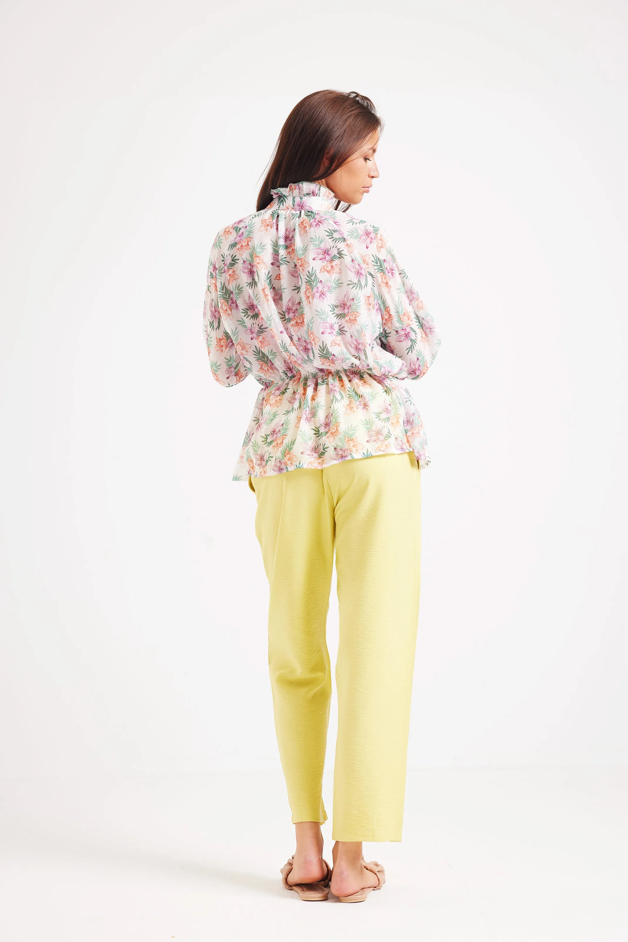 FLORAL CHIFFON BLOUSE - WHITE