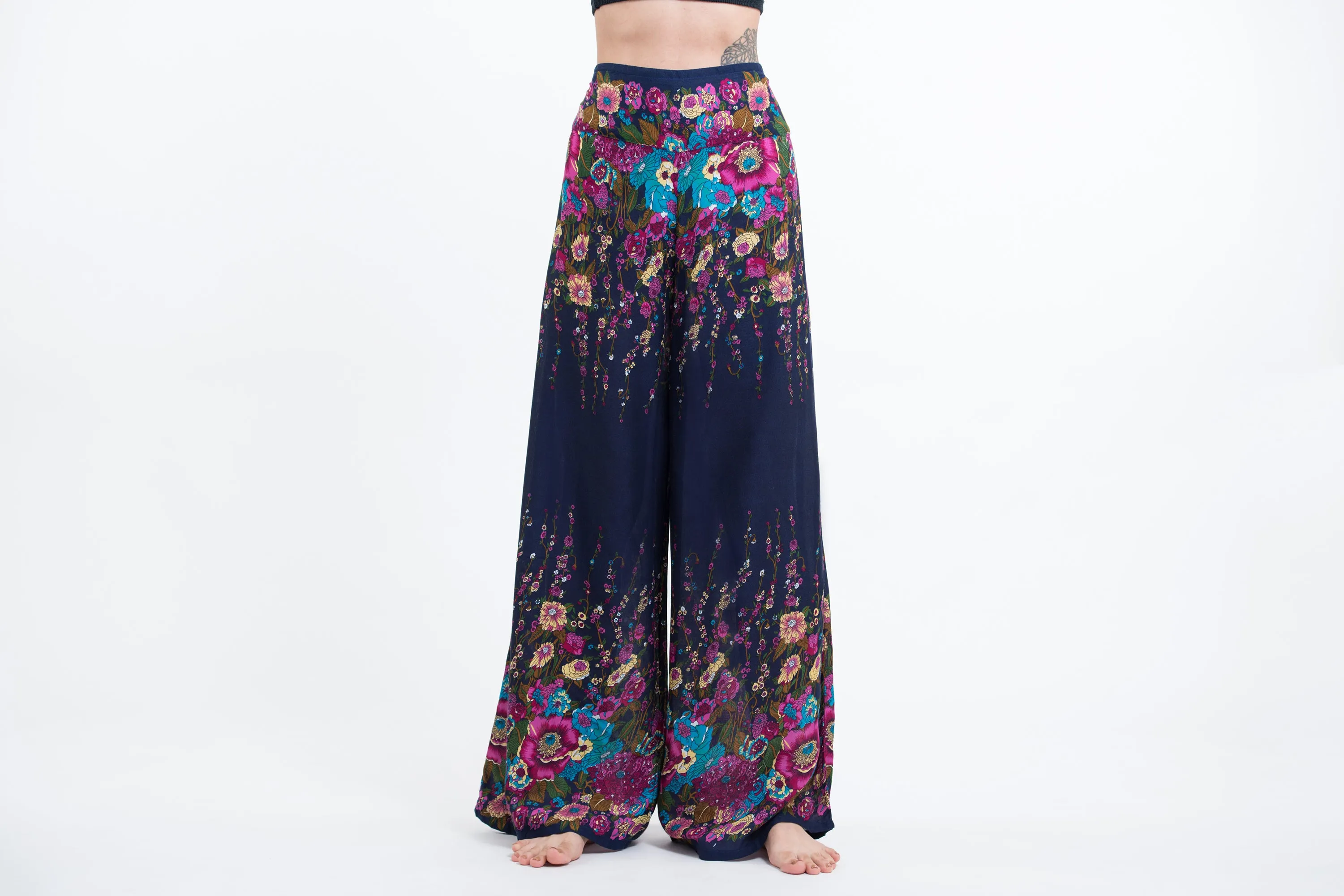 Floral Palazzo Style Harem Pants in Blue