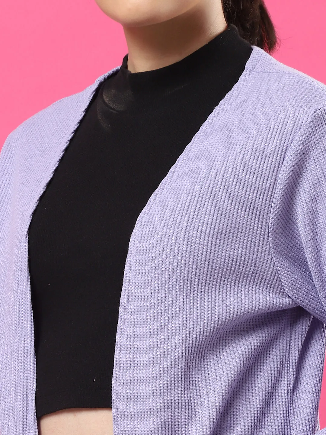 Front Open Cotton Waffle Women Shrug