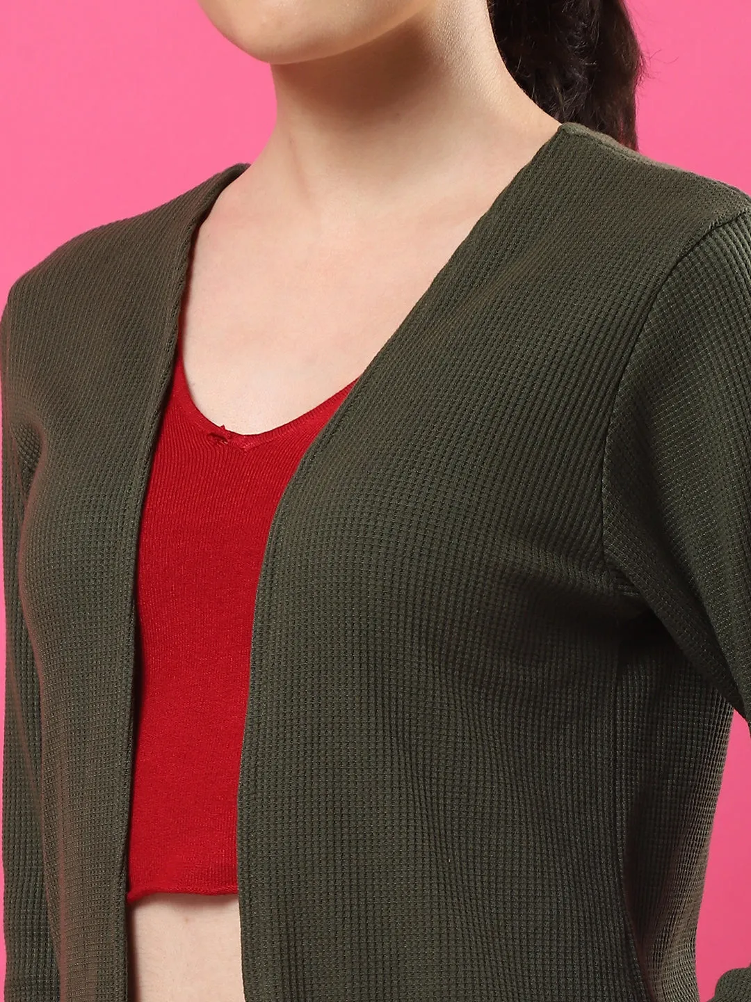 Front Open Cotton Waffle Women Shrug