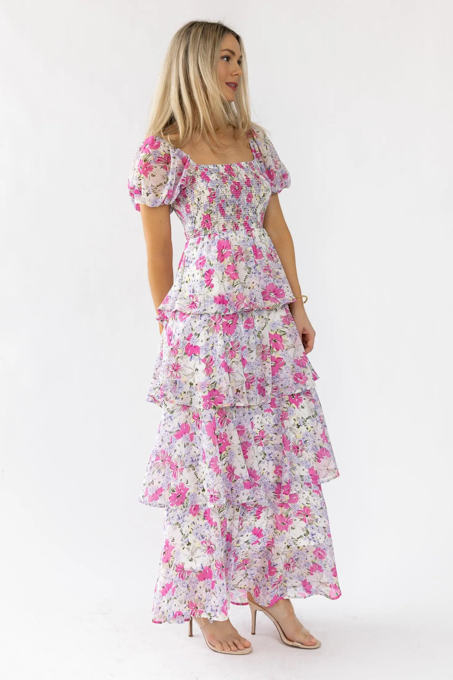 Garden Goddess Pink Floral Maxi Dress