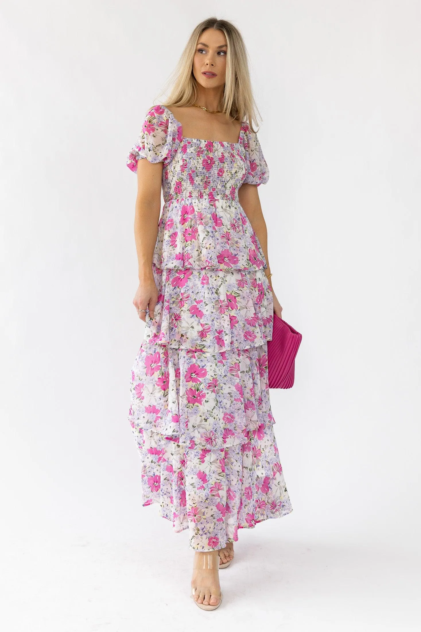 Garden Goddess Pink Floral Maxi Dress