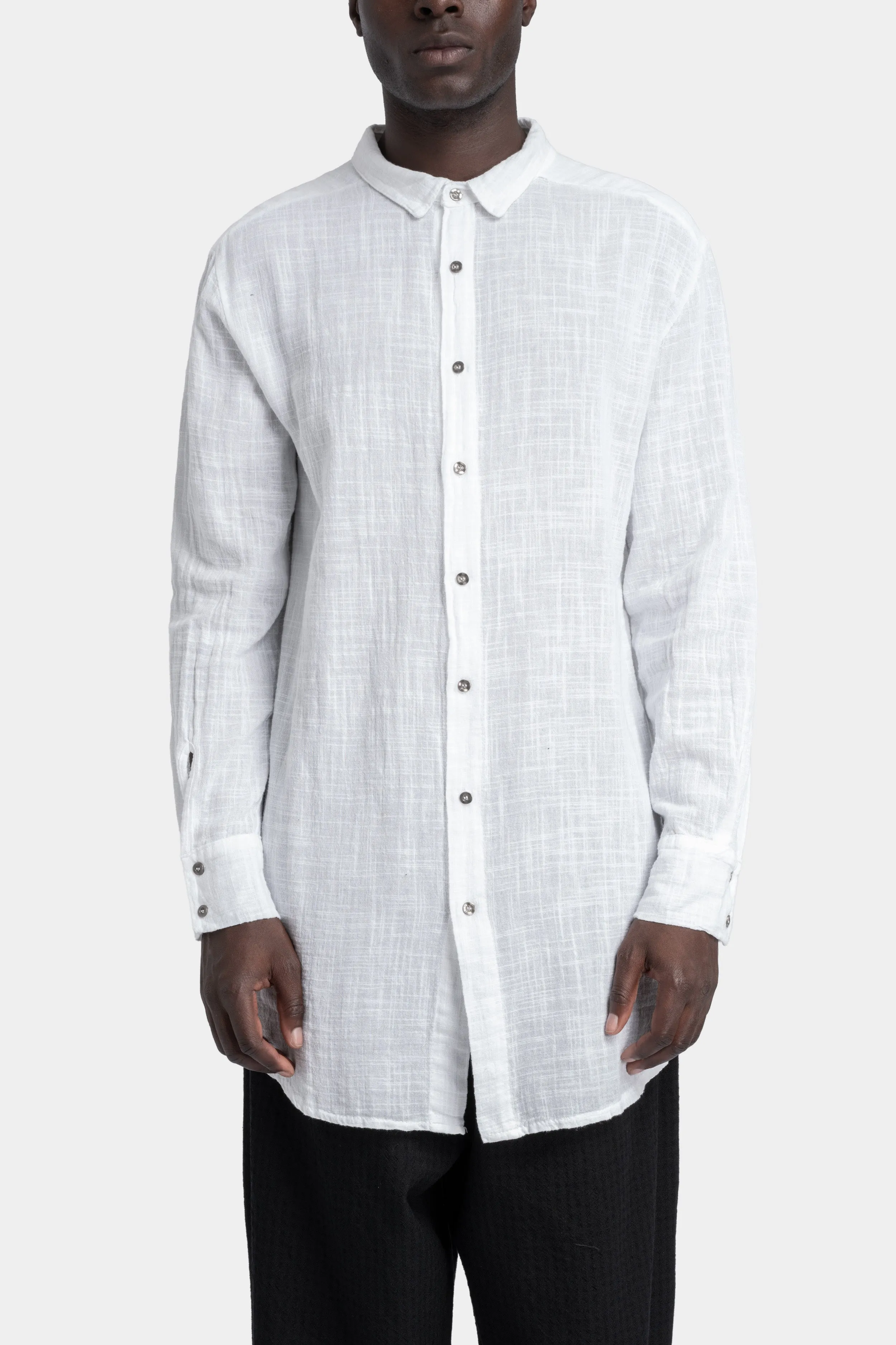 Gauze cotton long shirt, White