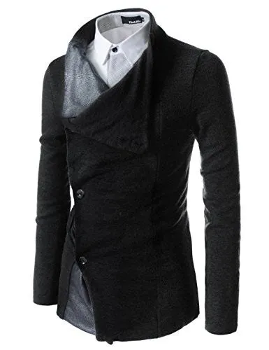 (GD93) Slim Stylish Unbalanced Metallic Leather Point Knitted Cardigan Sweaters BLACK US M(Tag size L)