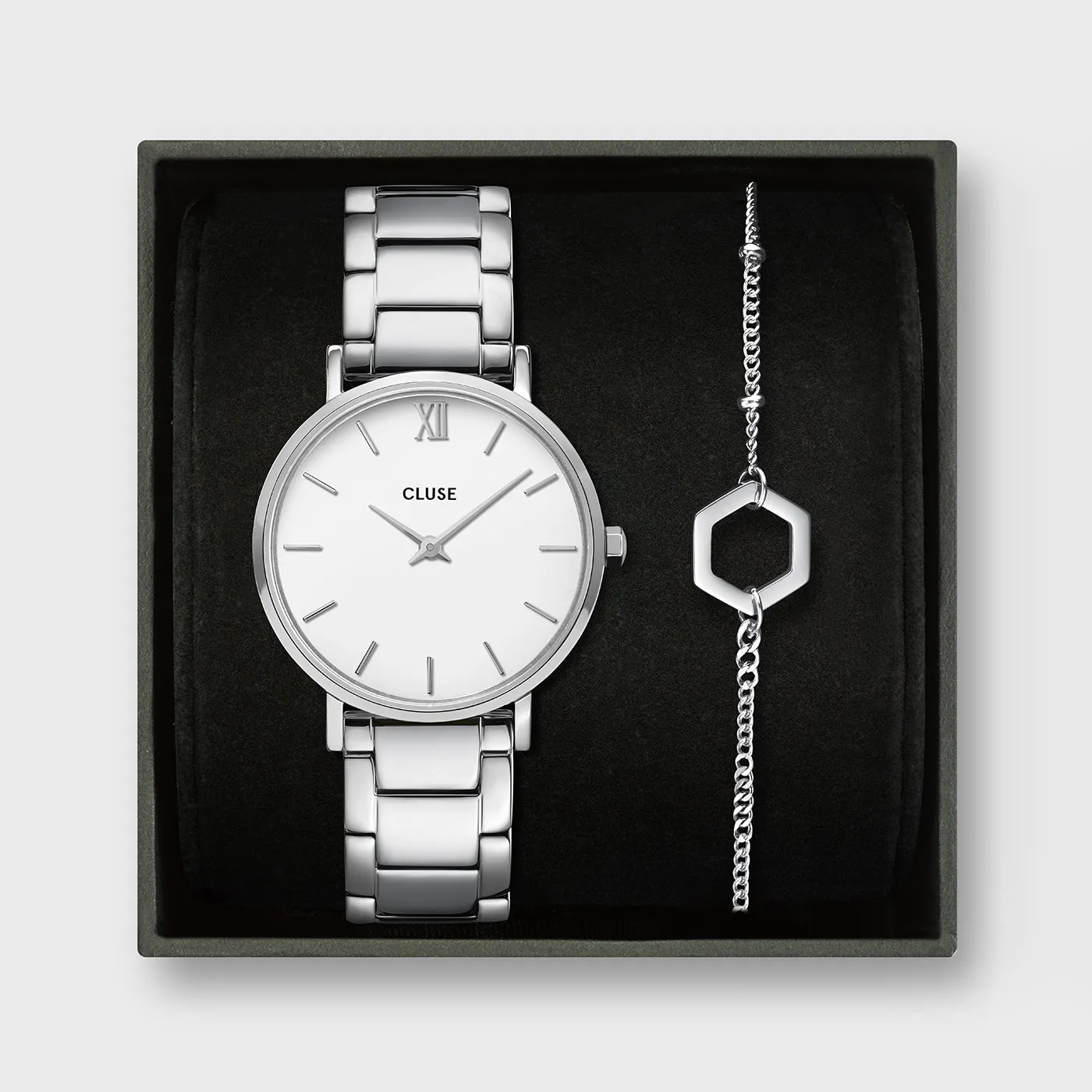 Gift Box Minuit Steel Watch and Essentielle Mix Chain Bracelet, Silver Colour