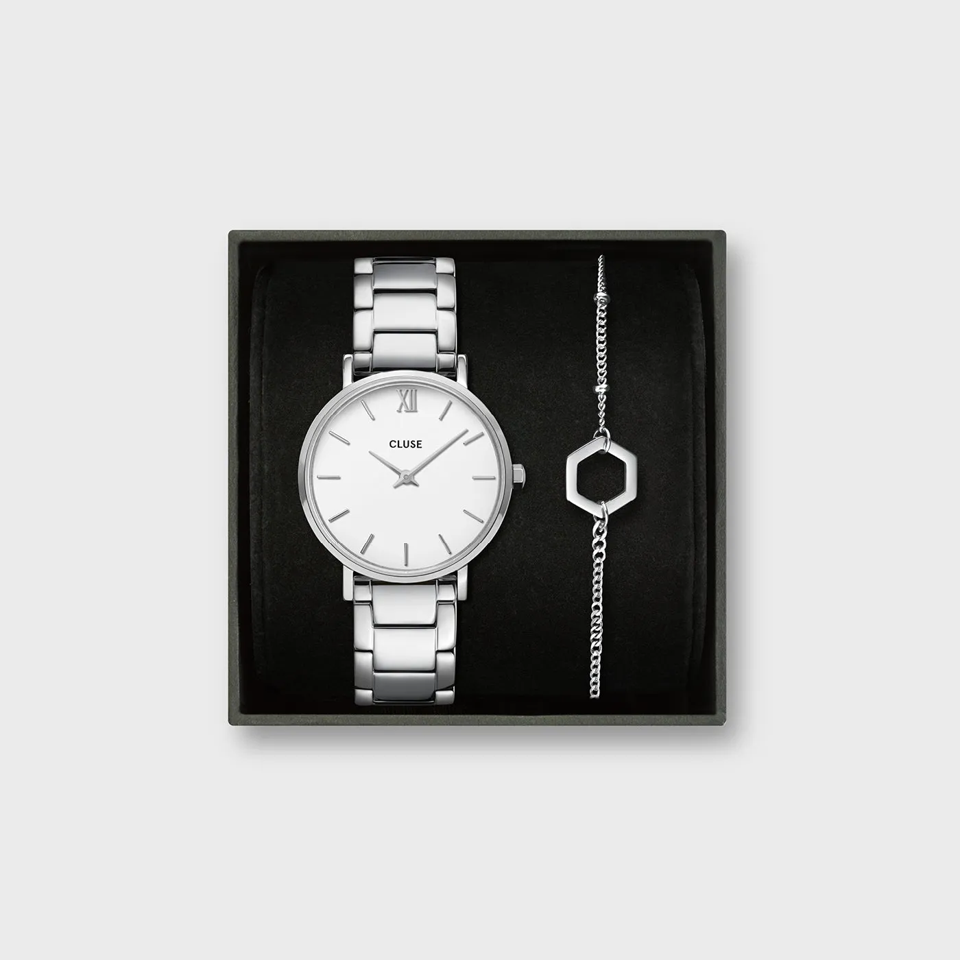 Gift Box Minuit Steel Watch and Essentielle Mix Chain Bracelet, Silver Colour