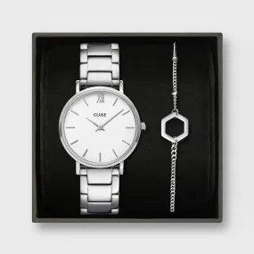 Gift Box Minuit Steel Watch and Essentielle Mix Chain Bracelet, Silver Colour