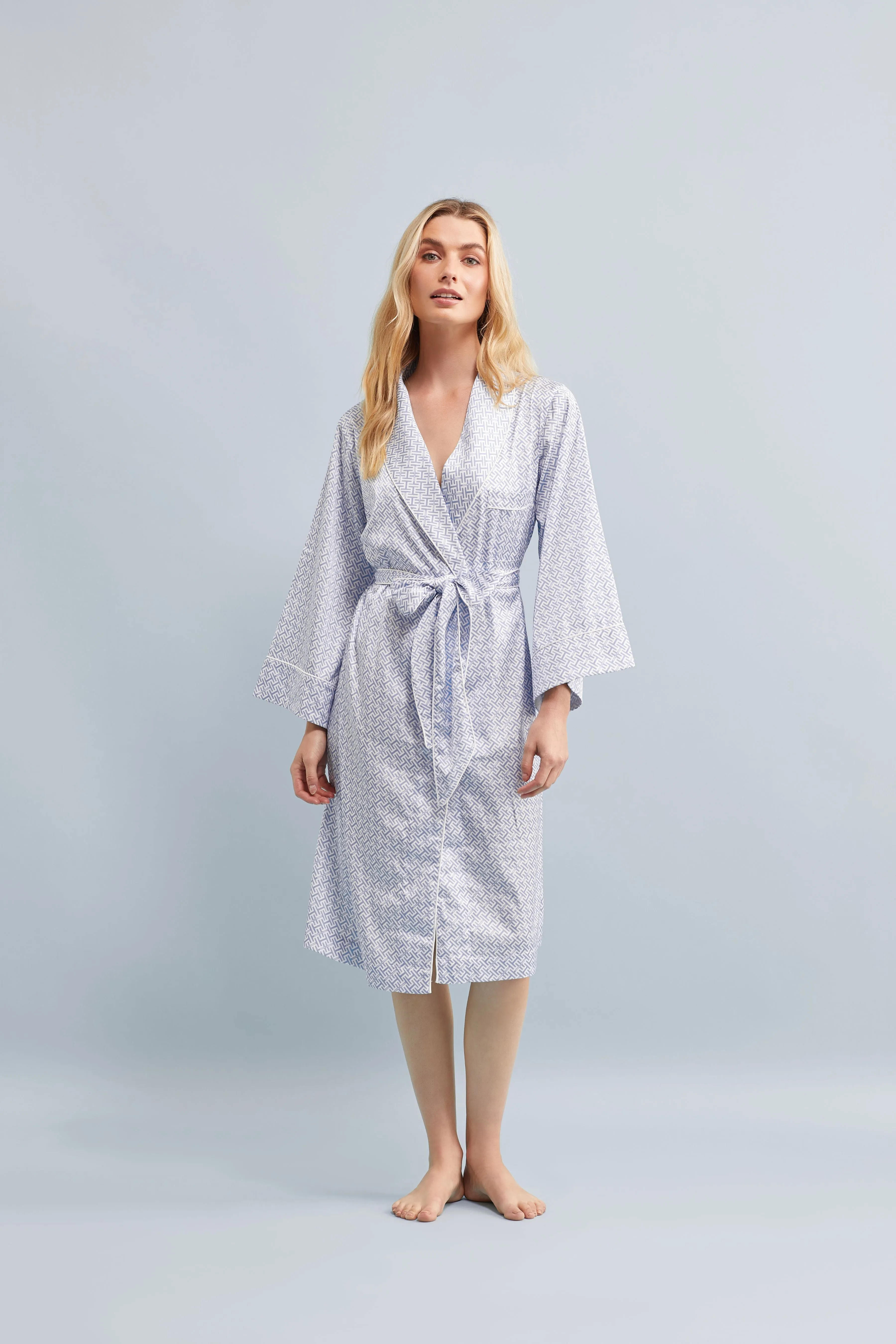 Halston x Homebodii Cleveland Robe - Eggshell Blue HH Print