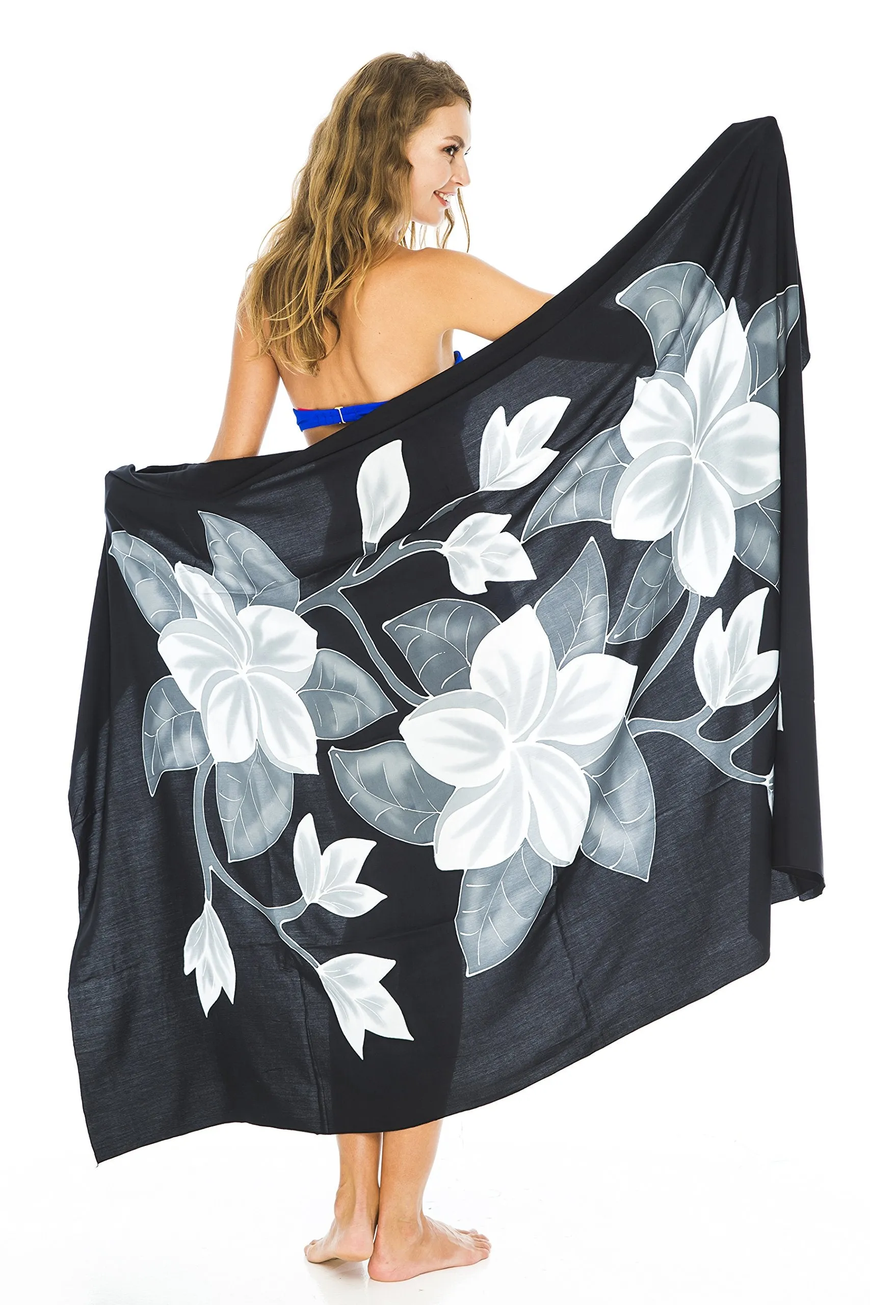 Hand Painted Paleo Sarong Wrap Skirt with Coconut Clip