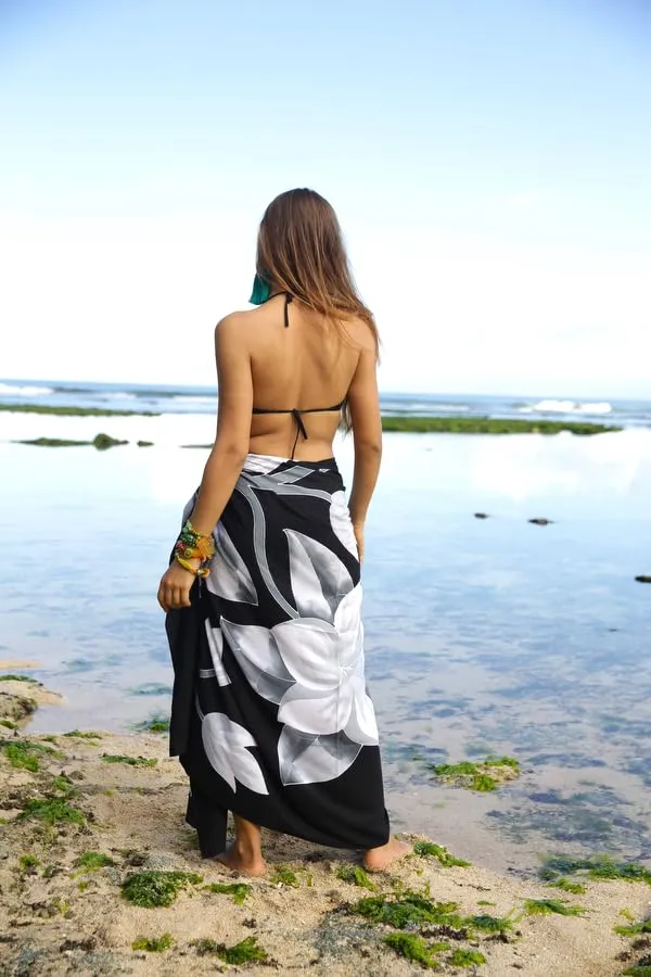 Hand Painted Paleo Sarong Wrap Skirt with Coconut Clip