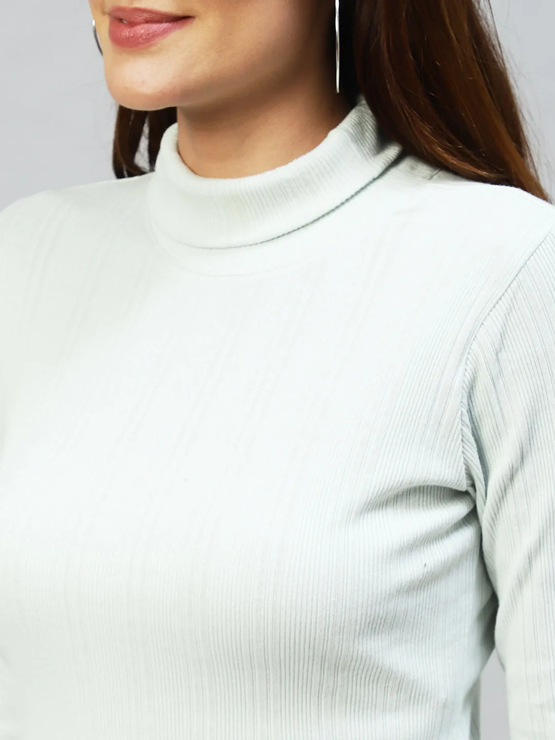 High Neck Full Sleeves Rib Top