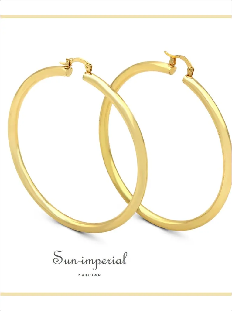 Hoop Earrings 14k Gold Plated 3 Mm Hip Hop Hoops Ear Jewelry 25 - 70 Mm