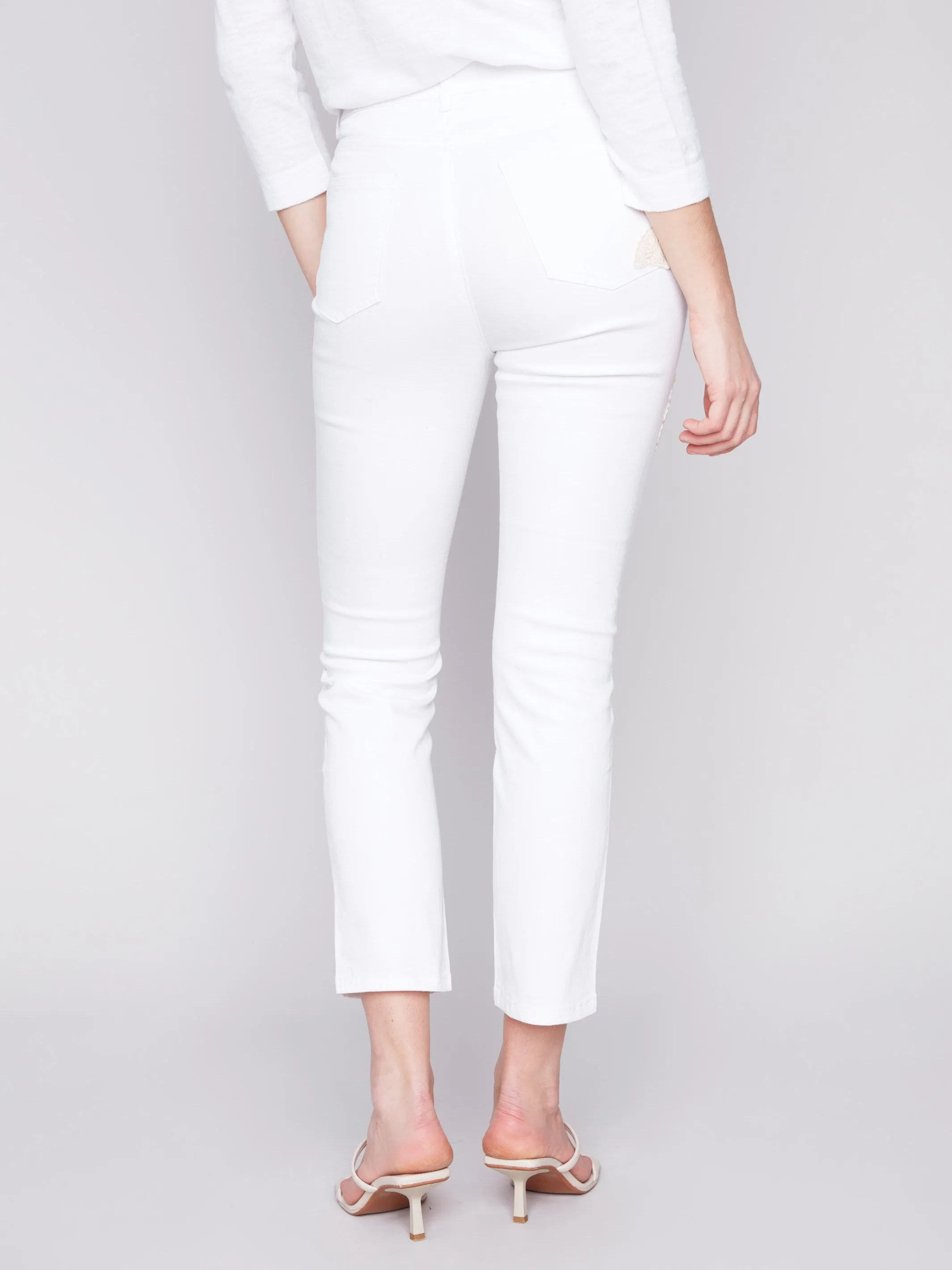 Jeans with Crochet Patch Details - White