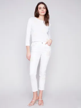 Jeans with Crochet Patch Details - White