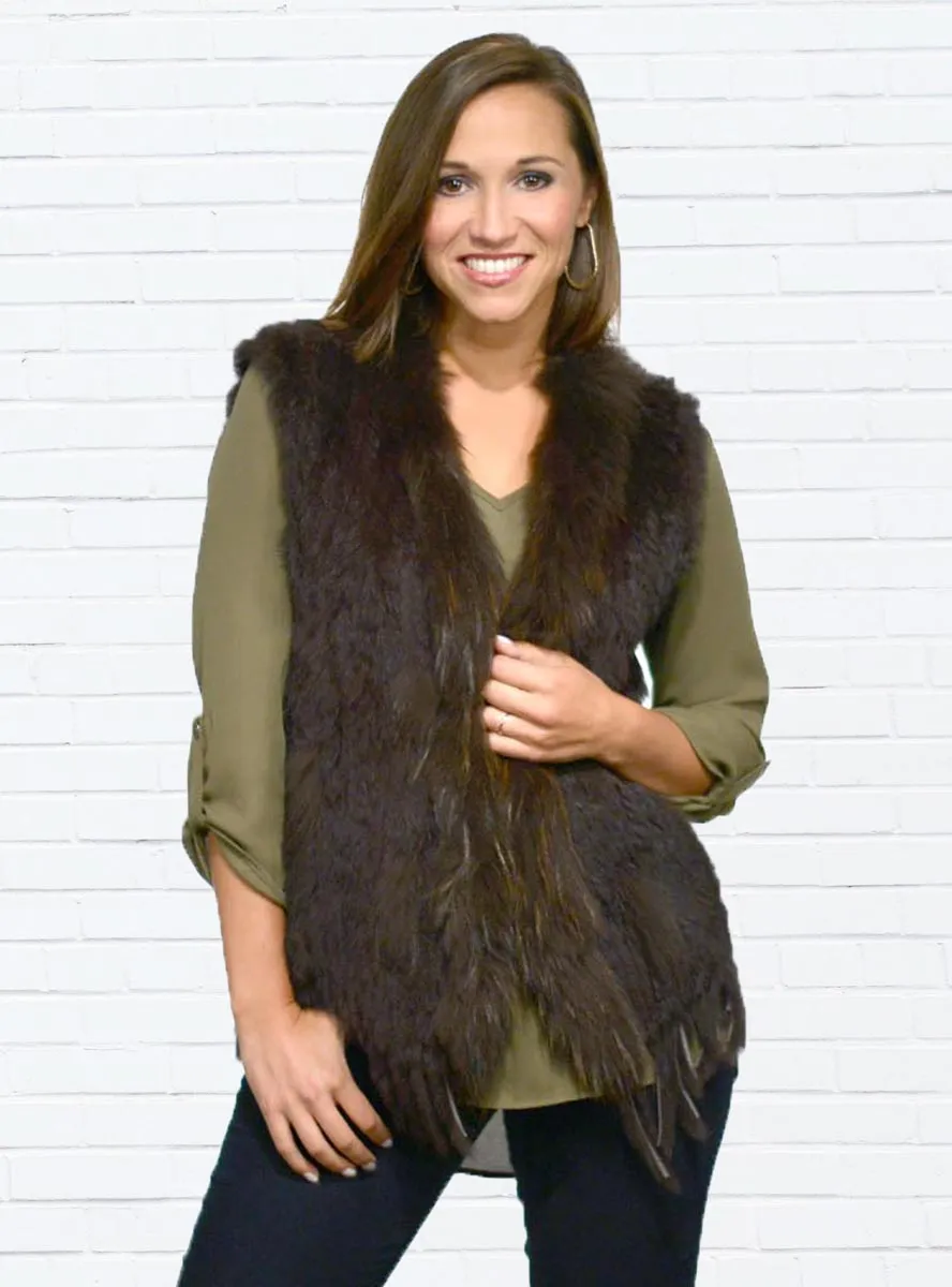 Knitted Rabbit Fur Vest with Raccoon Fur inserts