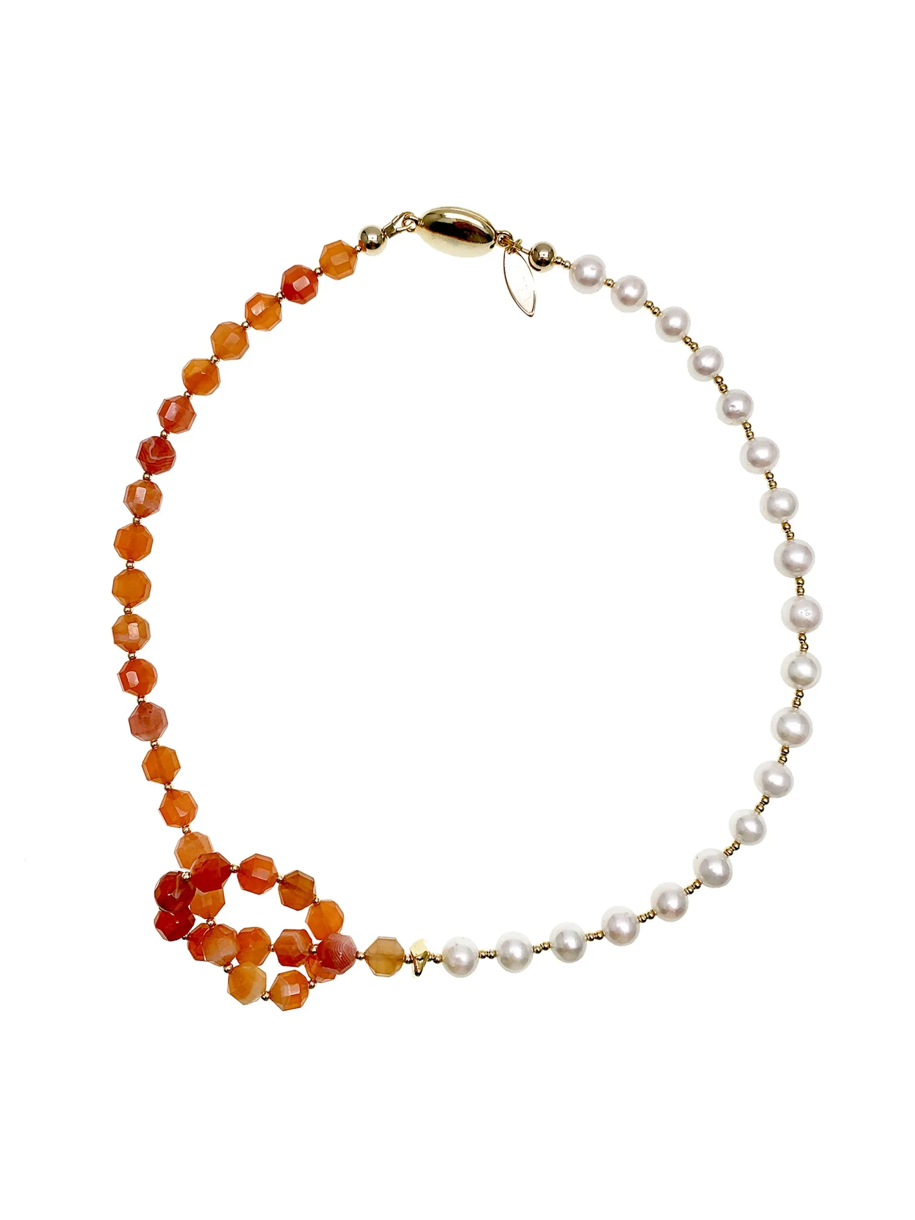 Knotted Orange Agate With Freshwater Pearl Necklace GN003