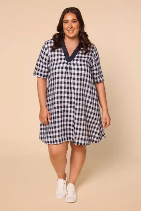 Kora A-Line Linen Dress in Treviso Navy