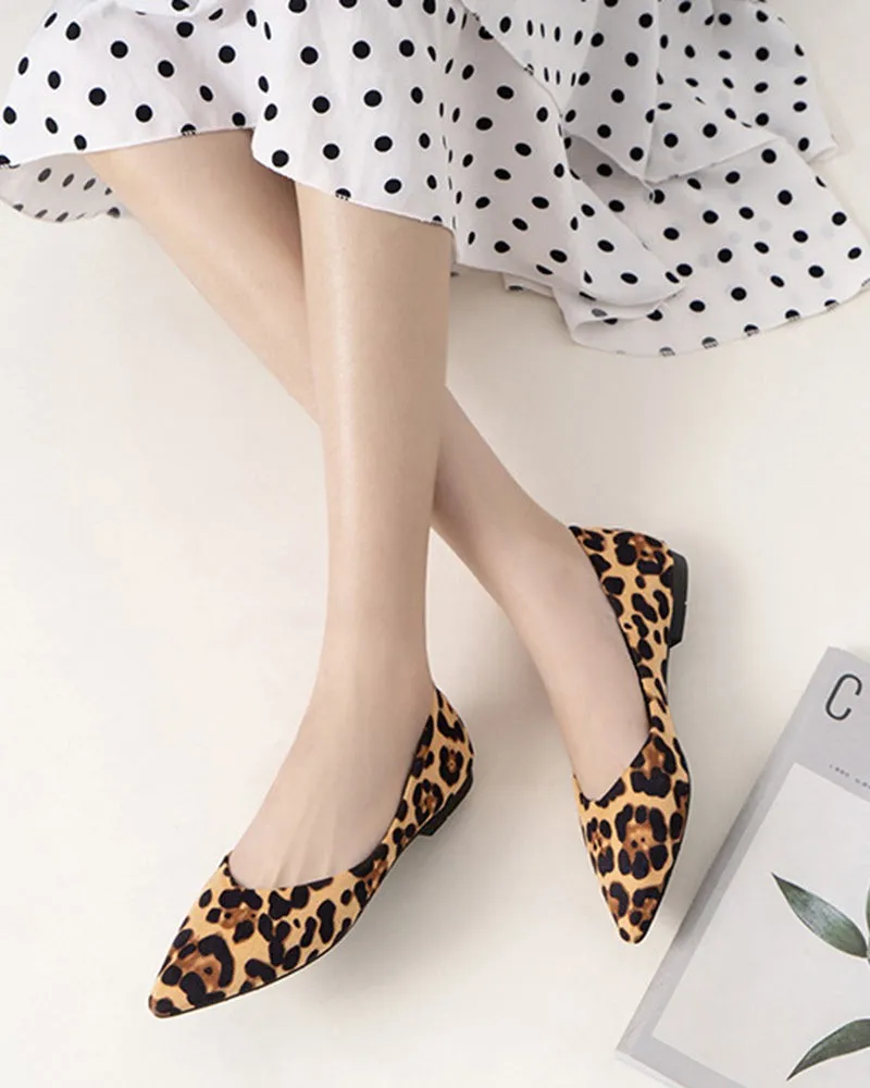 Leopard Print Pointed Toe Shallow Flat Shoes