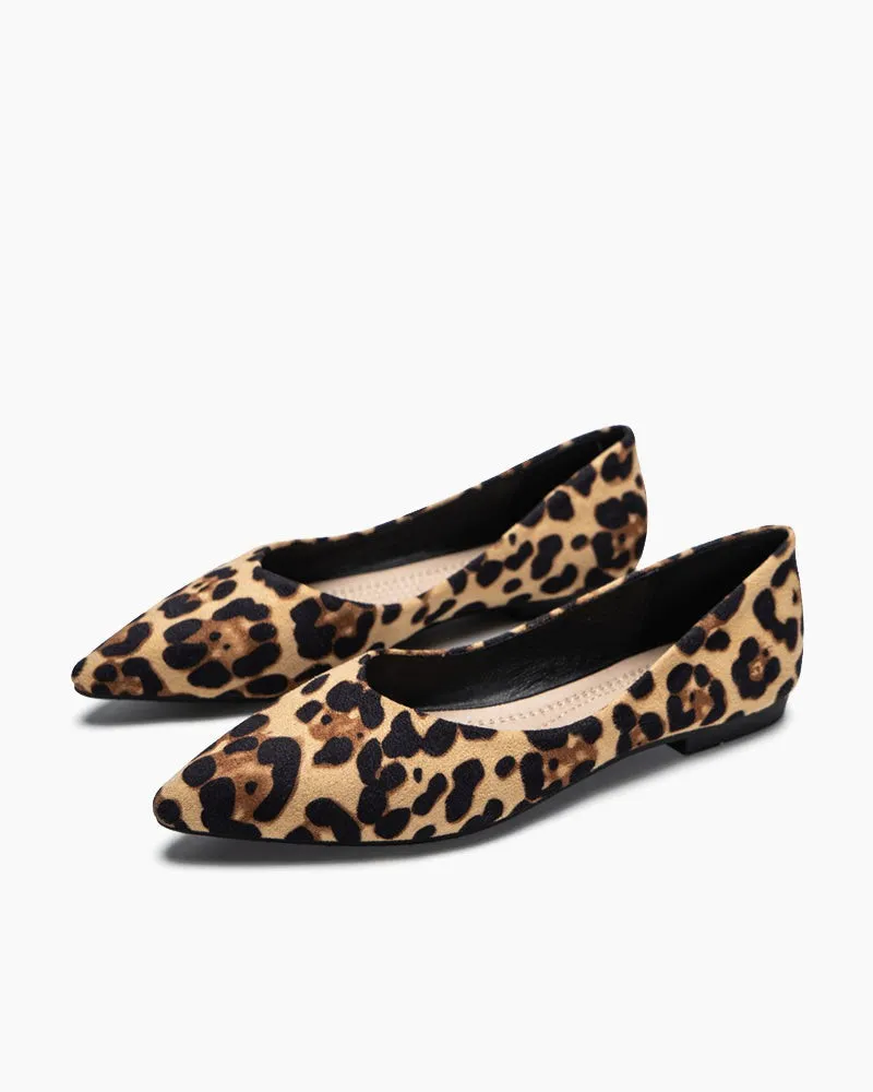 Leopard Print Pointed Toe Shallow Flat Shoes