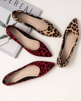 Leopard Print Pointed Toe Shallow Flat Shoes