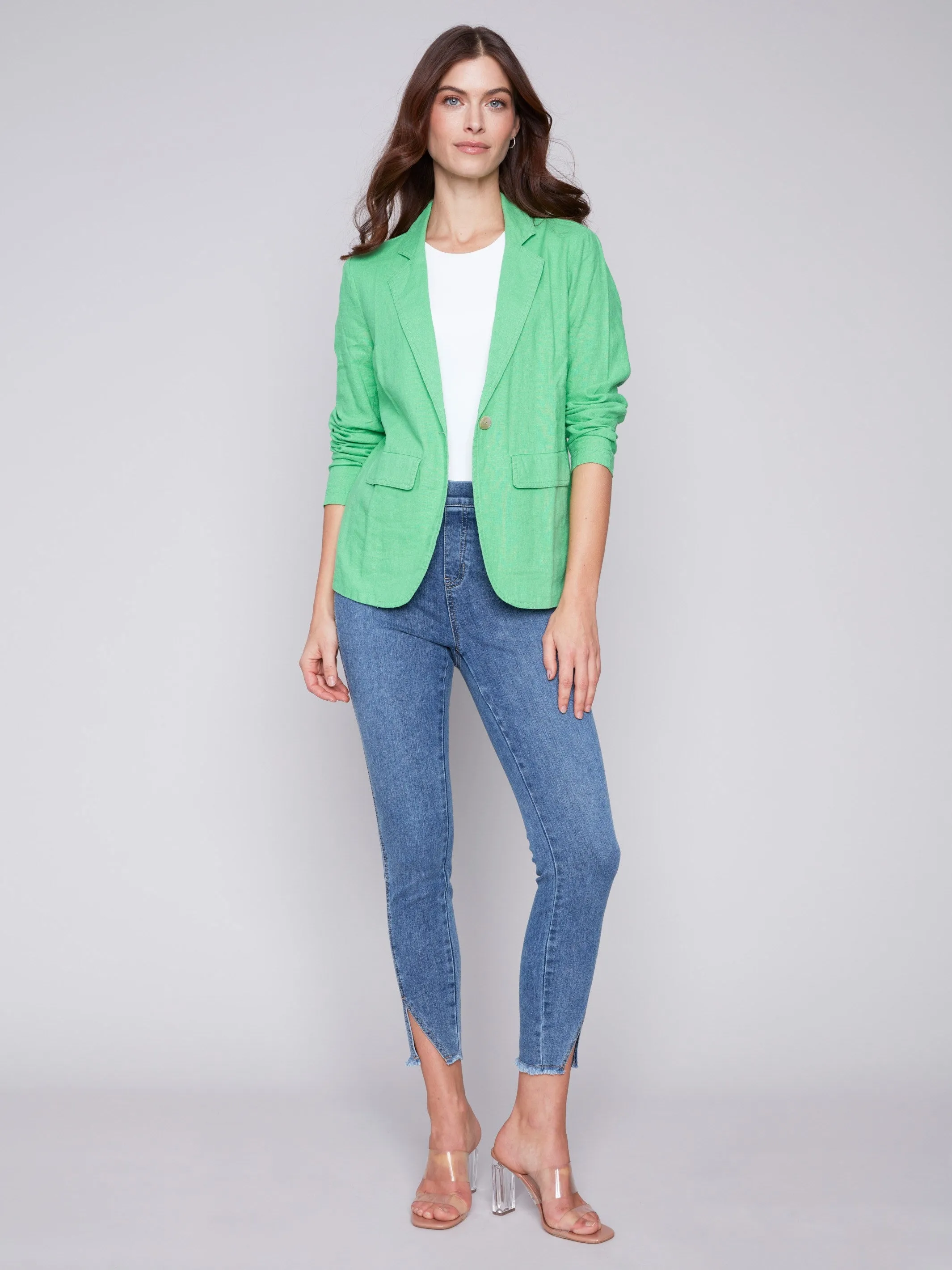 Light Linen Blend Blazer - Emerald